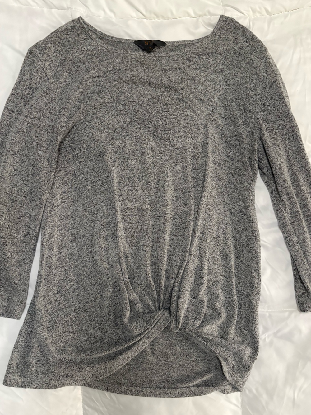 Mix Gray Twist-Front Scoop Neck Sweater